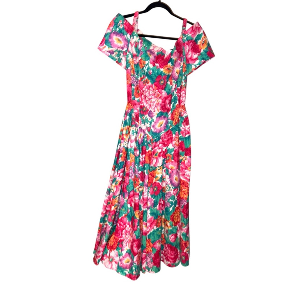 VINTAGE Floral Fit & Flare Off Shoulder Party Dress - Picture 3 of 5